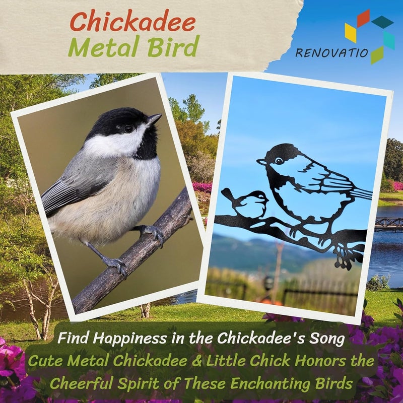Renovatio Metal Bird Decor, Gifts for Mom, Elegant Bird Ornaments for Backyard, Patio, and Outdoor Spaces – Metal Decoration, Garden Art, Tree Ornaments & Statues – Chickadee (Black) - Image 3